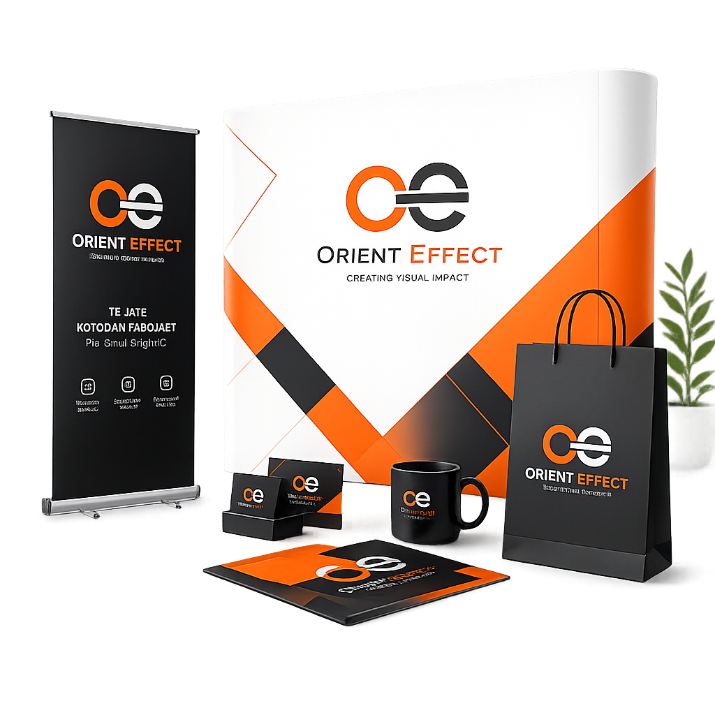Orient Effect — фирменная продукция: roll-up, коробка, пакет, визитки